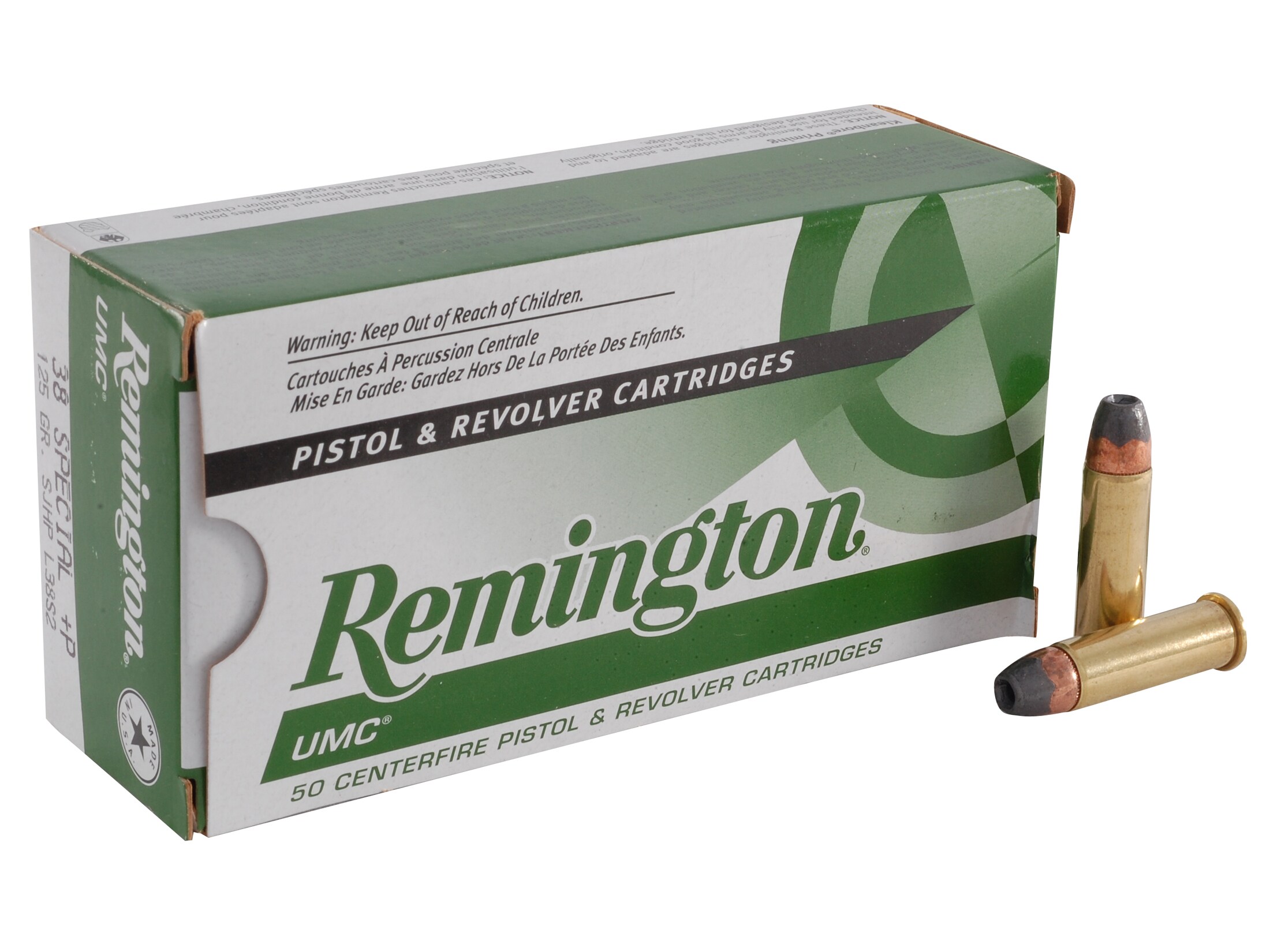 Remington UMC Ammo 38 Special +P 125 Grain Jacketed Hollow Point Box.