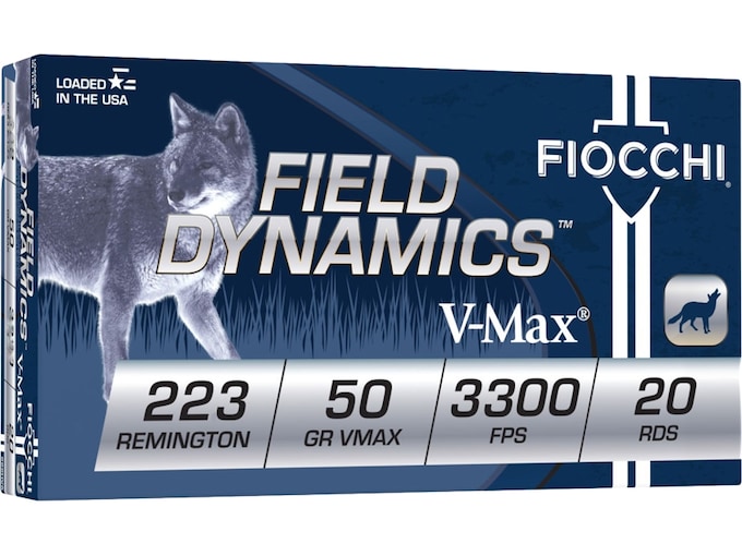 Fiocchi Field Dynamics 223 Remington Ammo 50 Grain Hornady V-Max Polymer Tip Box of 20