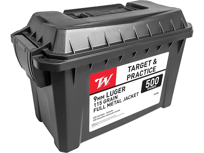 Winchester White Box USA 9mm Luger Ammo 115 Grain Full Metal Jacket Ammo Can of 500
