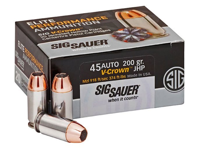 Sig Sauer Elite Performance 45 ACP Ammo 200 Grain Sig V-Crown Jacketed Hollow Point Box of 20