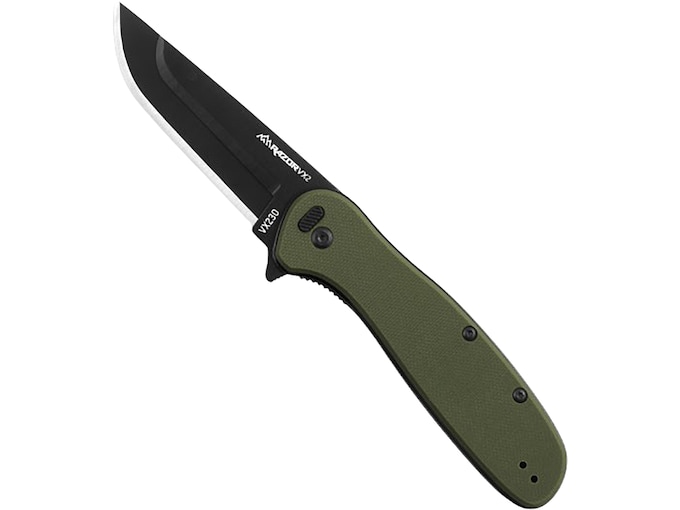 Outdoor Edge Razor VX2 Pocket Knife 3″ Drop Point 420J2 Black Oxide Blade G-10 Handle Green