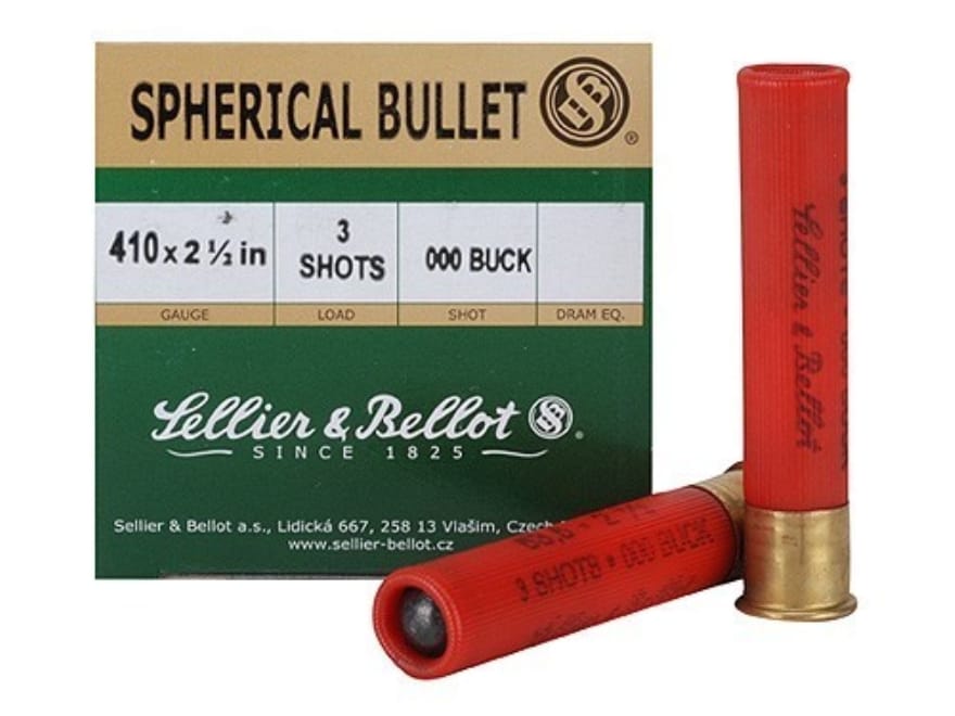 Sellier & Bellot Ammo 410 Bore 2-1/2 000 Buckshot 3 Pellets Box of 25.
