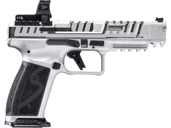 Canik SFx Rival-S 9mm Luger Pistol 5″ Barrel 18+1 Round Chrome Slide Black Grip Chrome Frame