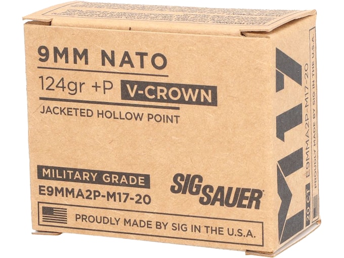Sig Sauer Elite Performance M17 9mm Luger +P Ammo 124 Grain Sig V-Crown Jacketed Hollow Point Box of 20