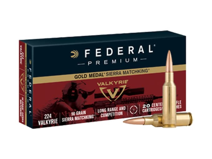 Federal Premium Gold Medal Ammunition 224 Valkyrie 90 Grain Sierra MatchKing Hollow Point Boat Tail