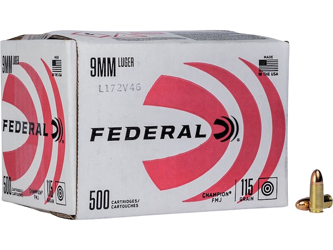 Federal Champion 9mm Luger Ammo 115 Grain Full Metal Jacket Box of 500 Bulk