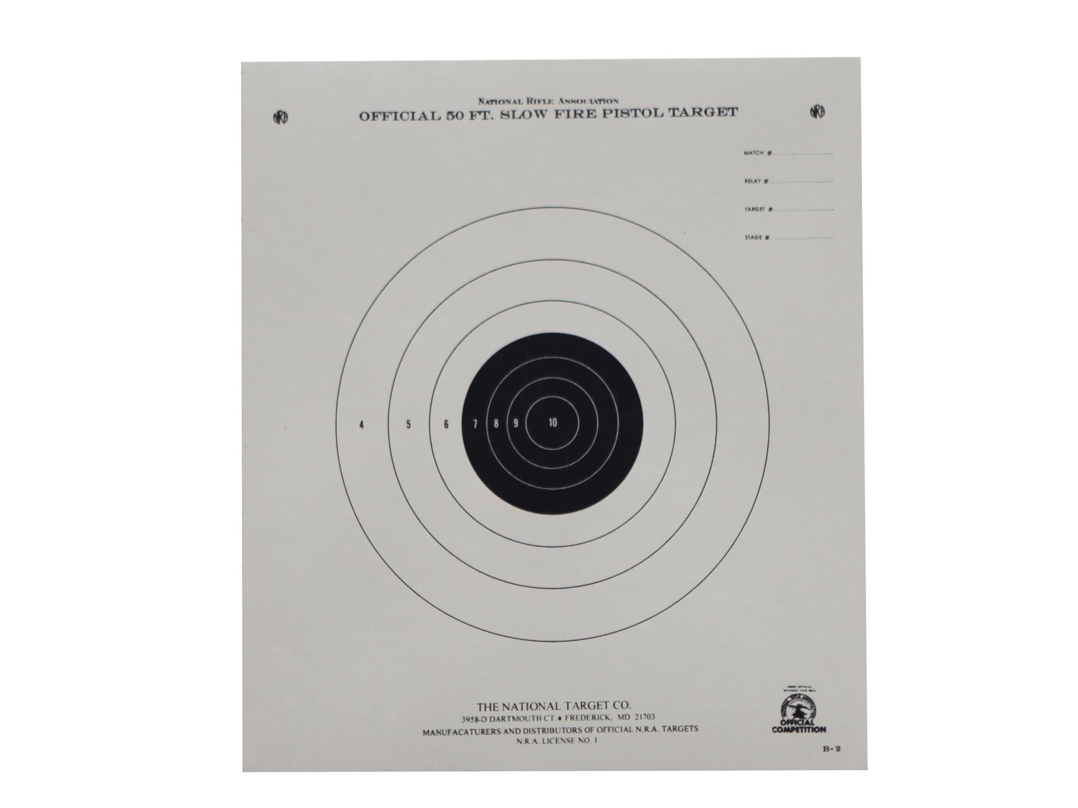 NRA Official Pistol Targets B 2 50 Slow Fire Paper 100PK