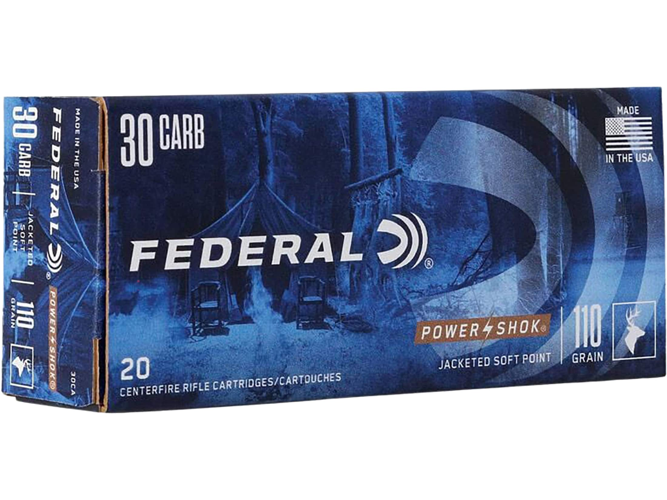 Federal Power-Shok 30 Carbine Ammo 110 Grain Jacketed Soft Point Box