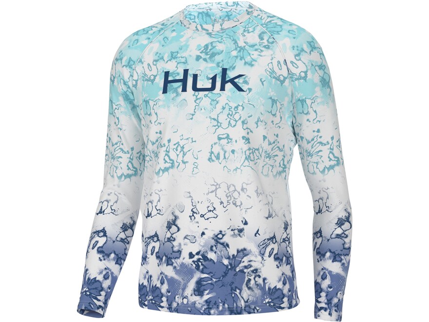 Chemise HUK Homme L – Bleu/gris Camouflage, Technique Pêche, UPF, Stretch Léger