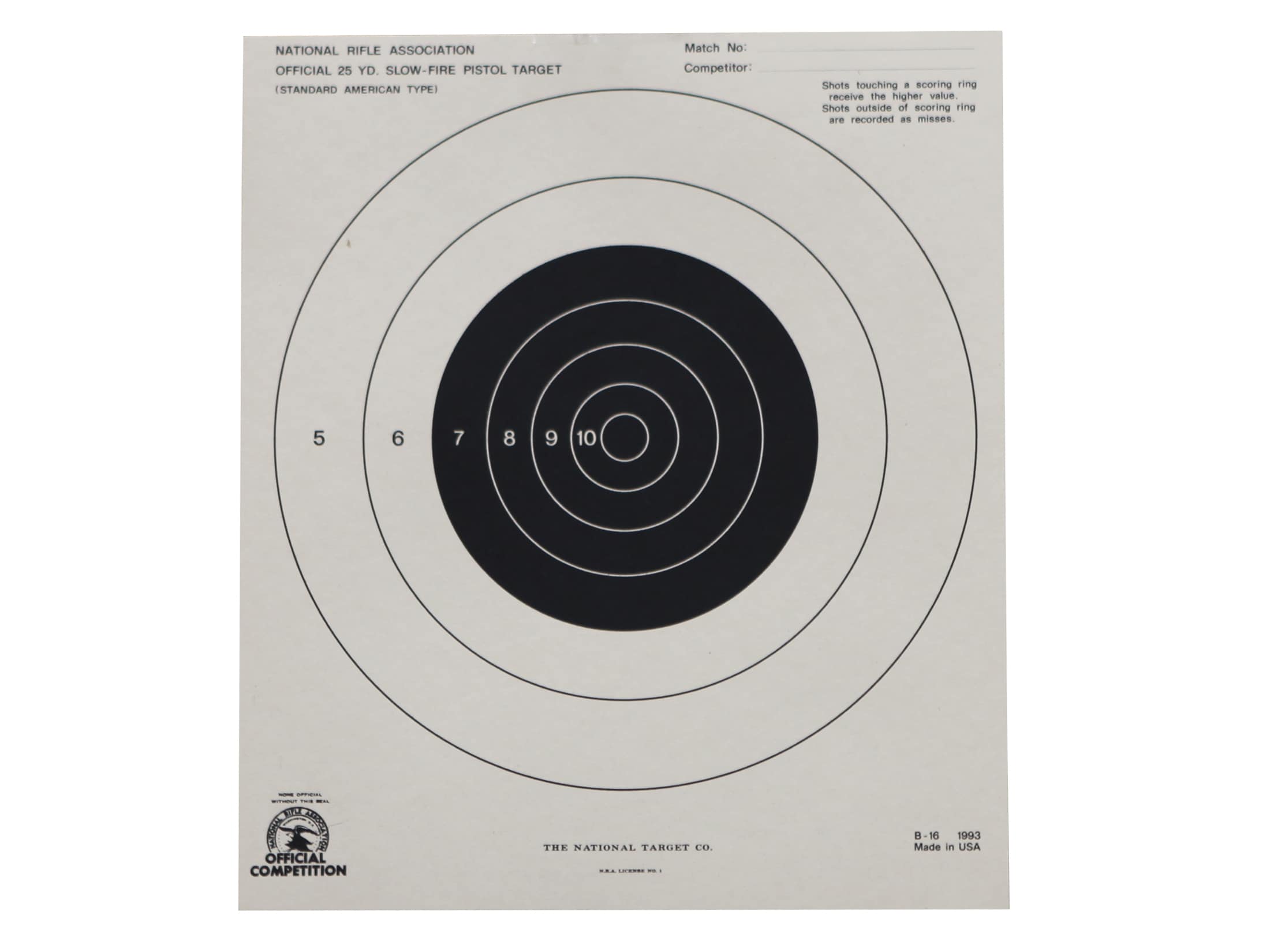 Nra Official Pistol Targets B-16 25 Yard Slow Fire Paper 100pk