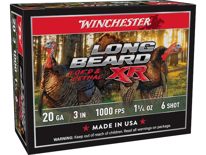 Winchester Long Beard XR Turkey 20 Gauge Ammo 3″ #6 Copper Plated Lead Shot 1-1/4 oz Box of 10