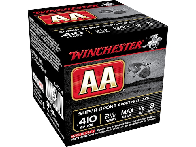 Winchester AA Super Sport Sporting Clays 410 Ammo 2-1/2″ #8 Lead Shot 1/2 oz Case of 250 (10 Boxes of 25)