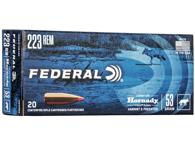 Federal Varmint & Predator 223 Remington Ammo 53 Grain Hornady V-Max Polymer Tip Case of 200 (10 Boxes of 20)