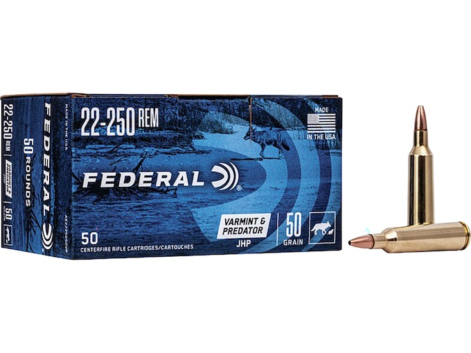 Federal Varmint and Predator 22-250 Remington Ammo 50 Grain Jacketed Hollow Point Box of 50