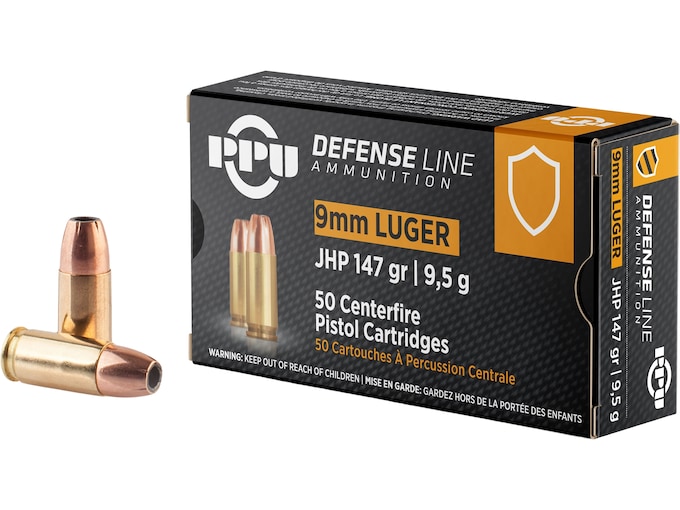 PPU Defense 9mm Luger Ammo 147 Grain Jacketed Hollow Point Box of 50