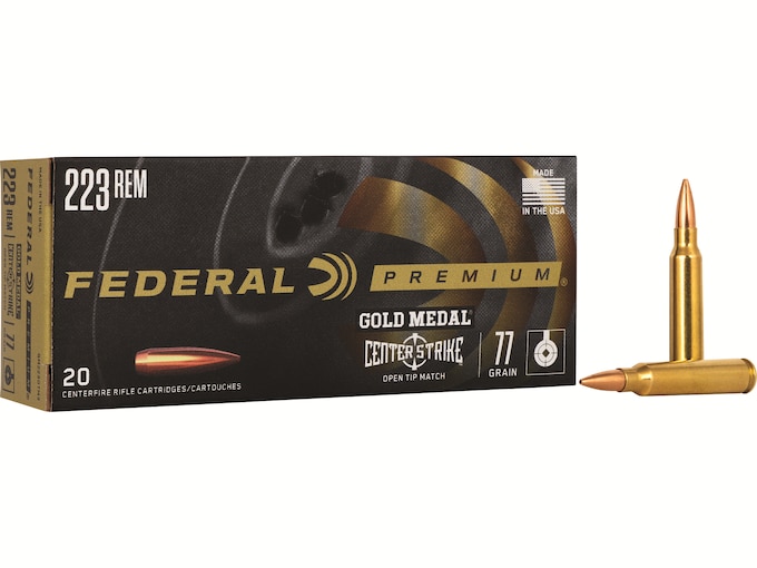 Federal Premium Gold Medal Centerstrike 223 Remington Ammo 77 Grain Jacketed Hollow Point Case of 200 (10 Boxes of 20)