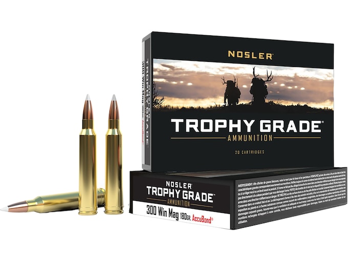 Nosler Trophy Grade Ammunition 300 Winchester Magnum 180 Grain AccuBond Box of 20