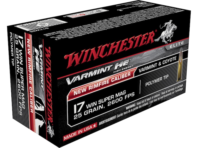 Winchester Varmint High Energy 17 Winchester Super Magnum Ammo 25 Grain Hornady V-Max Polymer Tip Case of 500 (10 Boxes of 50)