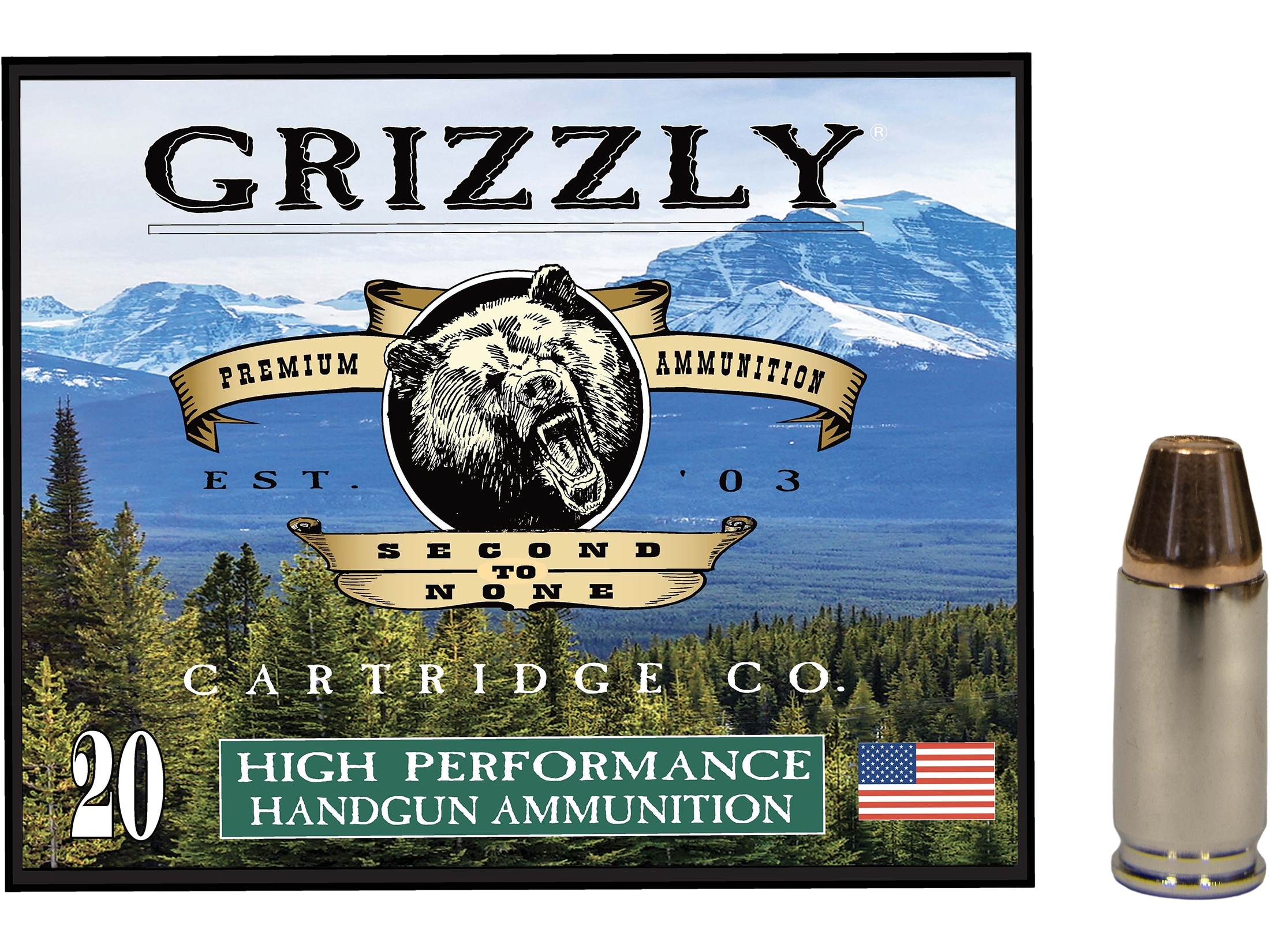 Grizzly Cartridge Match Grade 9mm Luger +P Ammo 124 Grain Full Metal Jacket Box of 50