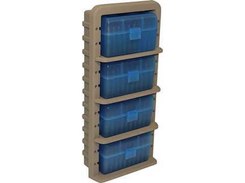 MTM Ammo Rack with 4-50 Round 223 Remington/5.56x45mm Ammo Boxes Dark Earth/Clear Blue