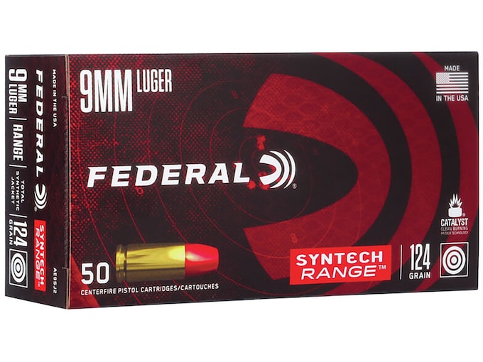 Federal Syntech Range 9mm Luger Ammo 124 Grain Federal TSJ Total Synthetic Jacket (TSJ) Case of 500 (10 Boxes of 50)