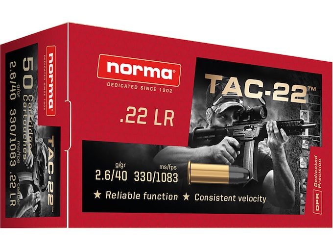 Norma TAC-22 22LR Ammo 40 Grain Round Nose Box of 500 (10 Boxes of 50)