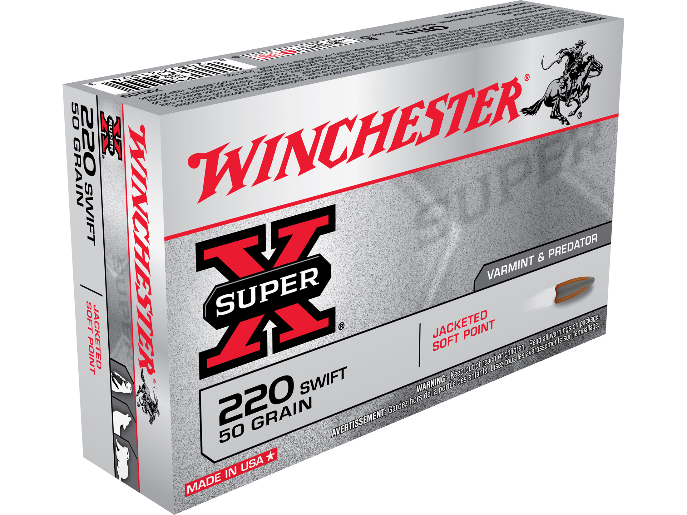 Winchester Super X 220 Swift Ammo 50 Grain Jacketed Soft Point Box of