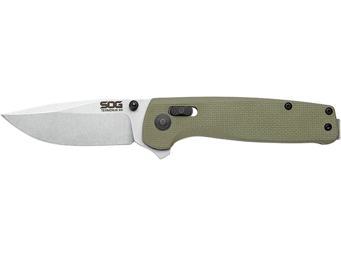 SOG Terminus XR Pocket Knife 2.95″ Clip Point D2 Stonewashed Blade G-10 Handle Olive Drab