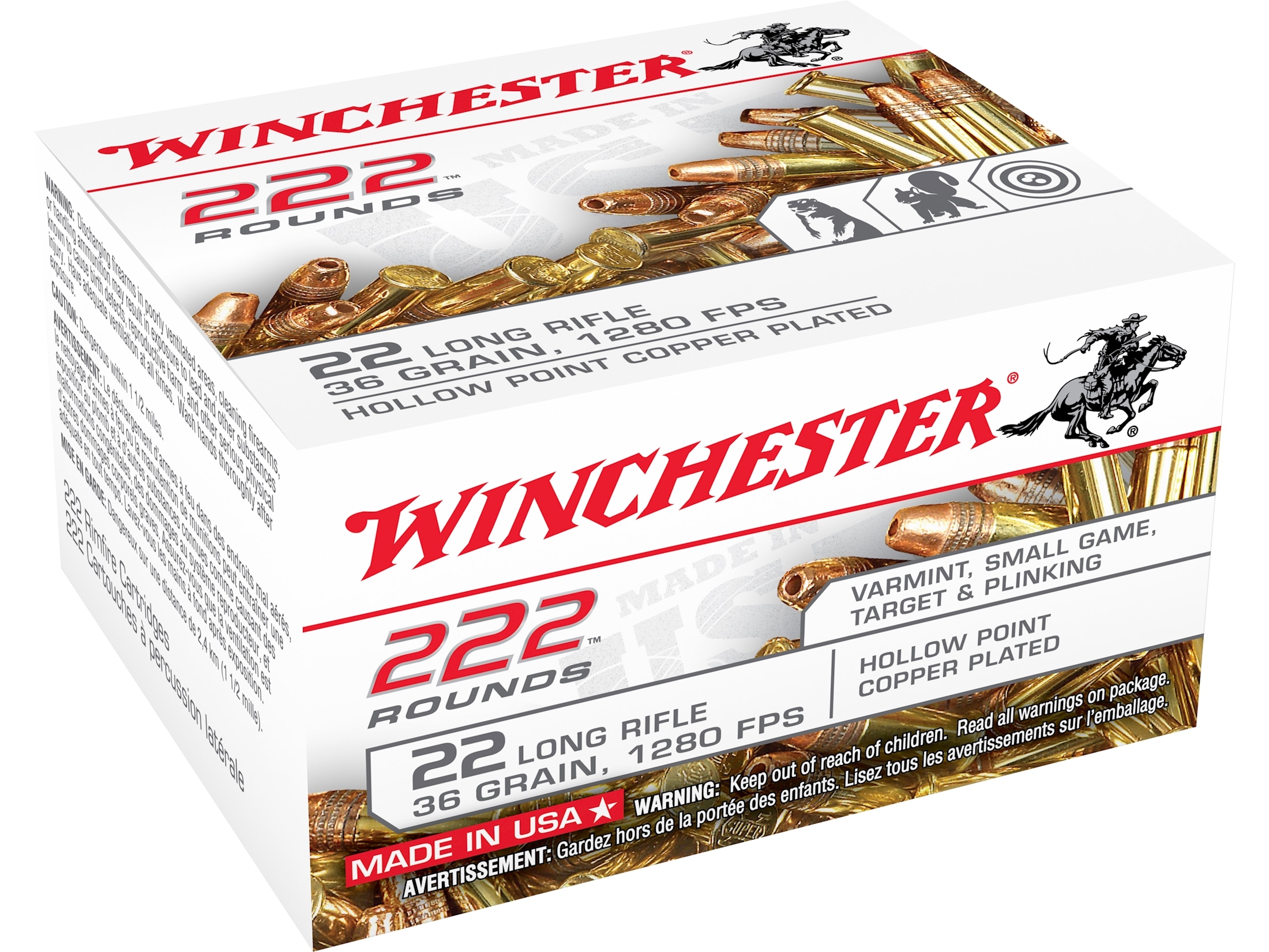 Winchester Ammo 22 Long Rifle 36 Grain Plated Lead Hollow Point Case