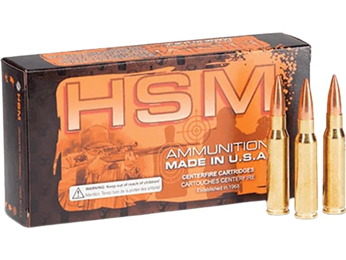 HSM 223 Remington Ammo 62 Grain Bonded Jacketed Soft Point Box of 50