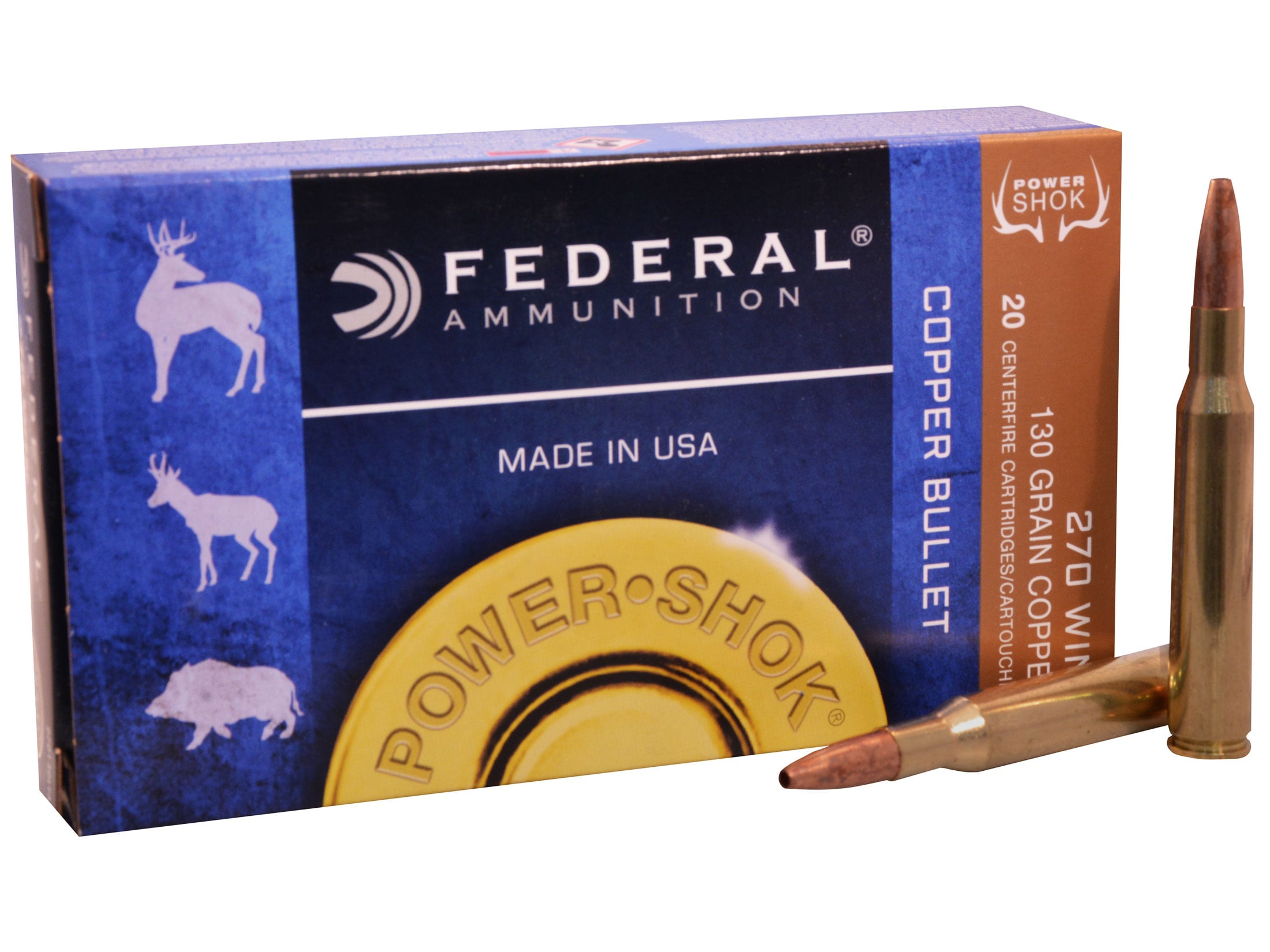 Federal Power-Shok 270 Winchester Ammo 130 Grain Solid Hollow Point