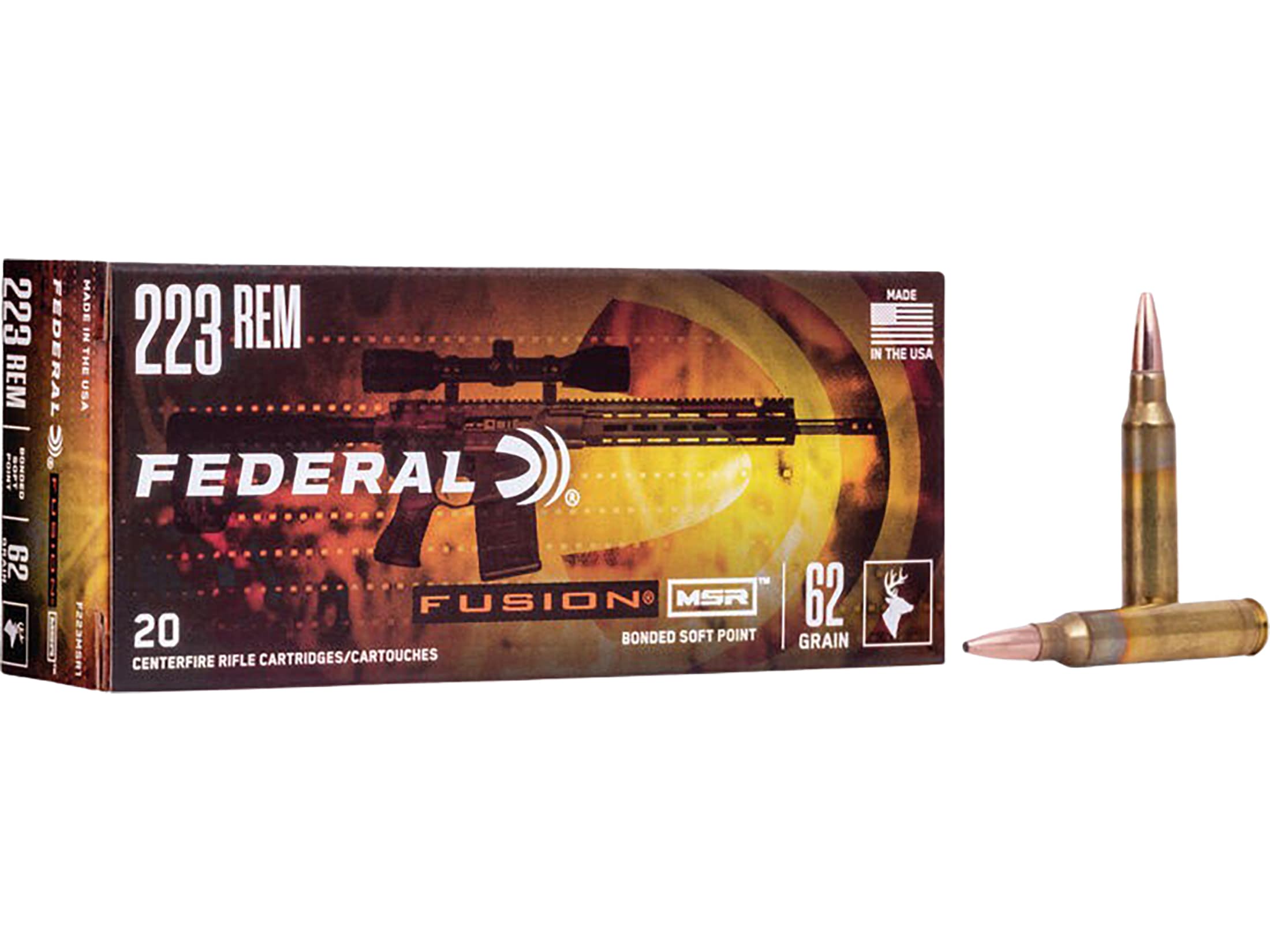 Federal Fusion MSR 223 Remington Ammo 62 Grain Bonded Round Nose Case