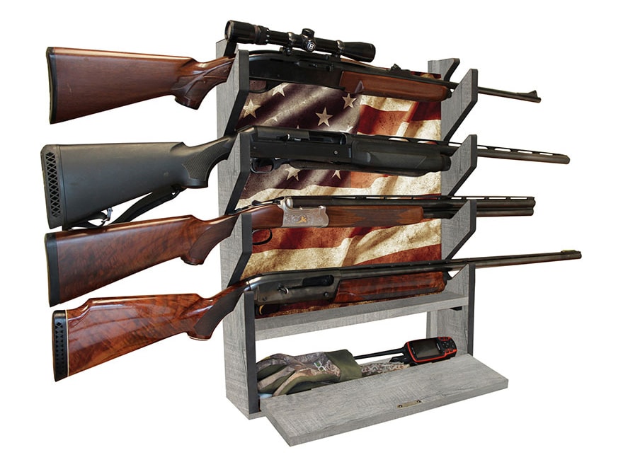 Rush Creek Creations Americana 4 Gun Rack Storage Natural Barnwood