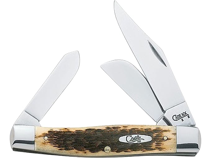Case Large Stockman Pocket Knife 3.3″ Spear Point Chrome Vanadium Satin Blade Bone Handle Amber