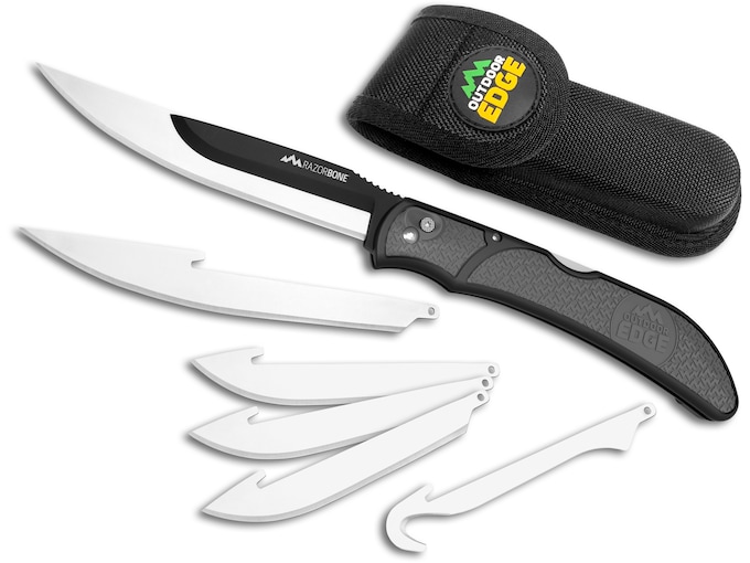 Outdoor Edge Razorbone Pocket Knife 3.5″ Drop Point 420J2 Stainless Blade TPR Overmold Handle Gray