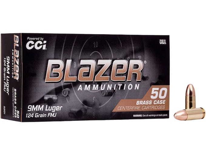 Blazer Brass 9mm Luger Ammo 124 Grain Full Metal Jacket Case of 1000 (20 Boxes of 50)