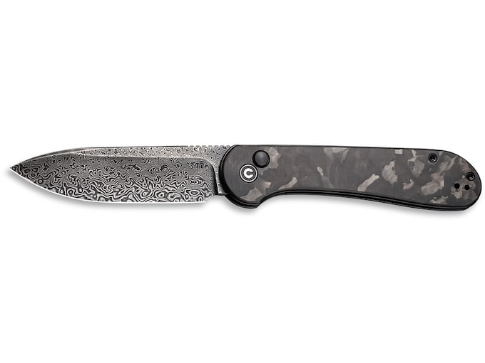 CIVIVI Button Lock Elementum Pocket Knife 3.47″ Drop Point Damascus Black Blade Carbon Fiber Handle Black