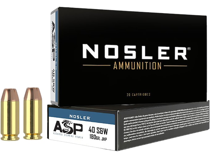 Nosler ASP 40 S&W Ammo 180 Grain Jacketed Hollow Point Box of 50