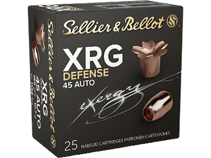 Sellier & Bellot XRG Defense 45 ACP Ammo 165 Grain Solid Hollow Point Lead Free Box of 25