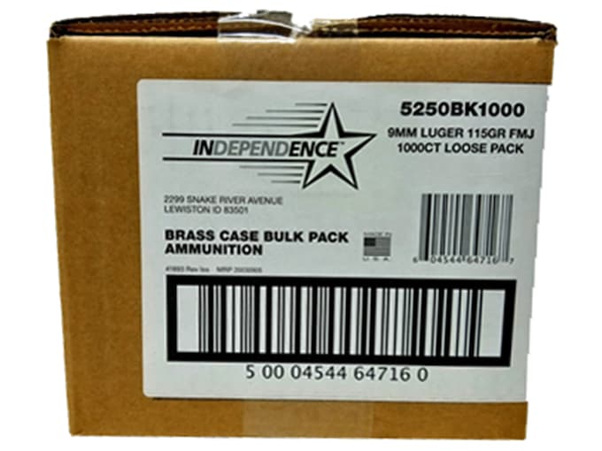 Independence 9mm Luger Ammo 115 Grain Full Metal Jacket Box of 1000 (Bulk)