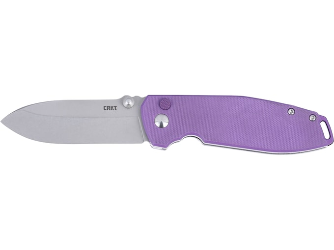 CRKT Squid XM Button Lock Pocket Knife 2.95″ Drop Point Sandvik 14C28N Stonewashed Blade G-10 Handle Violet