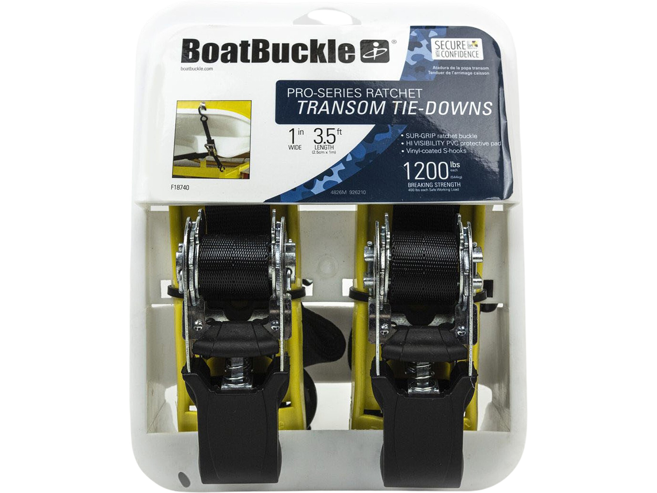 BoatBuckle Pro-Series Ratchet Transom Tie Down Strap 1 x 3'