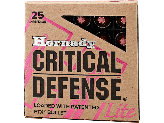 Hornady Critical Defense Lite 9mm Luger Ammo 100 Grain Hornady FTX Polymer Tip Box of 25