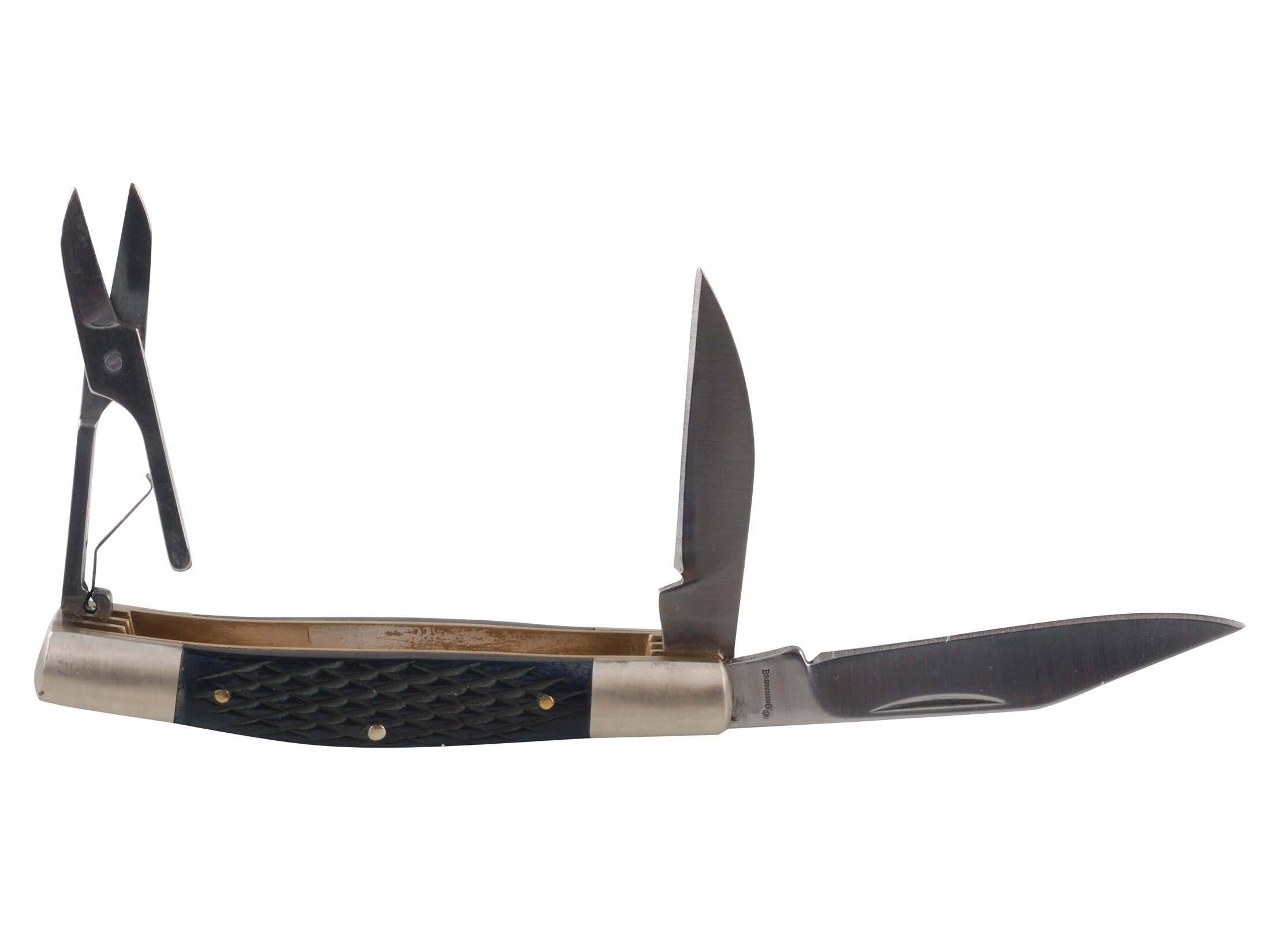 Browning Gunstock Folding Knife 2 Blade Scissors 440 SS Blades Jigged Browning gunstock folding knife 2 blade scissors 440 ss blades jigged