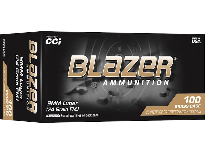 Blazer Brass 9mm Luger Ammo 124 Grain Full Metal Jacket Case of 1000 (10 Boxes of 100)
