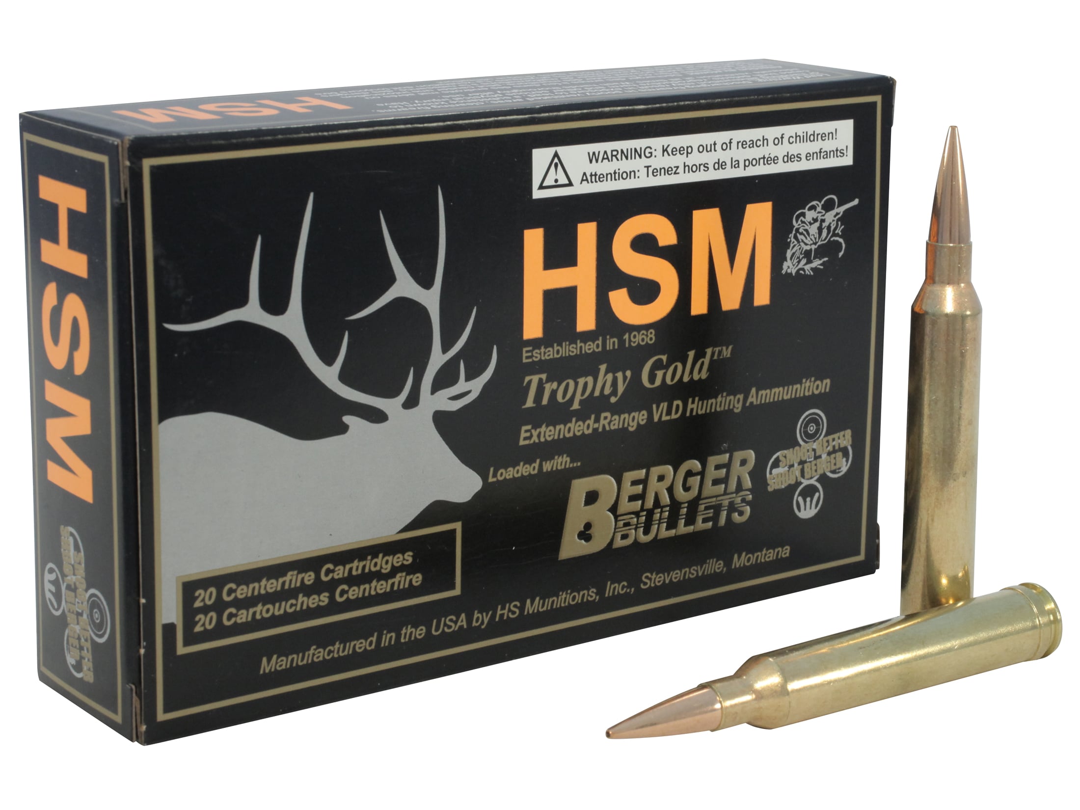 HSM Trophy Gold 7mm STW Ammo 168 Grain Berger Hunting VLD (Very Low