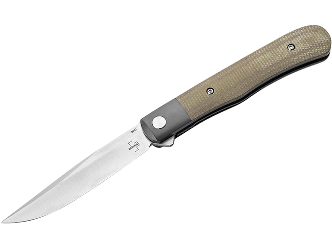 Boker Knives Modern Trapper Uno Pocket Knife 3.23″ Clip Point Nitro-V Satin Blade Micarta Handle Gray