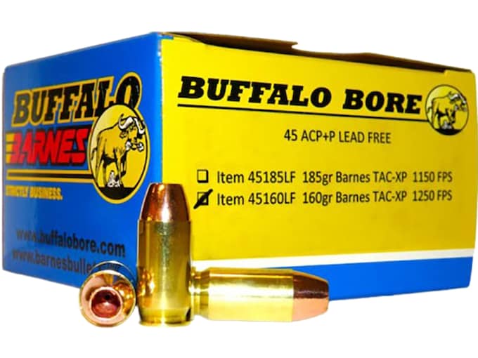 Buffalo Bore 45 ACP +P Ammo 160 Grain Barnes TAC-XP Solid Hollow Point Lead Free Box of 20