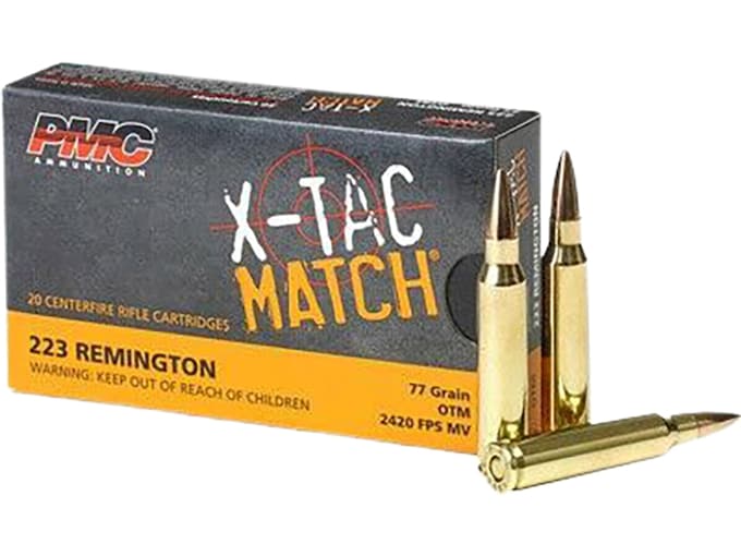 PMC X-Tac Match 223 Remington Ammo 77 Grain Sierra MatchKing Open Tip Match Box of 20