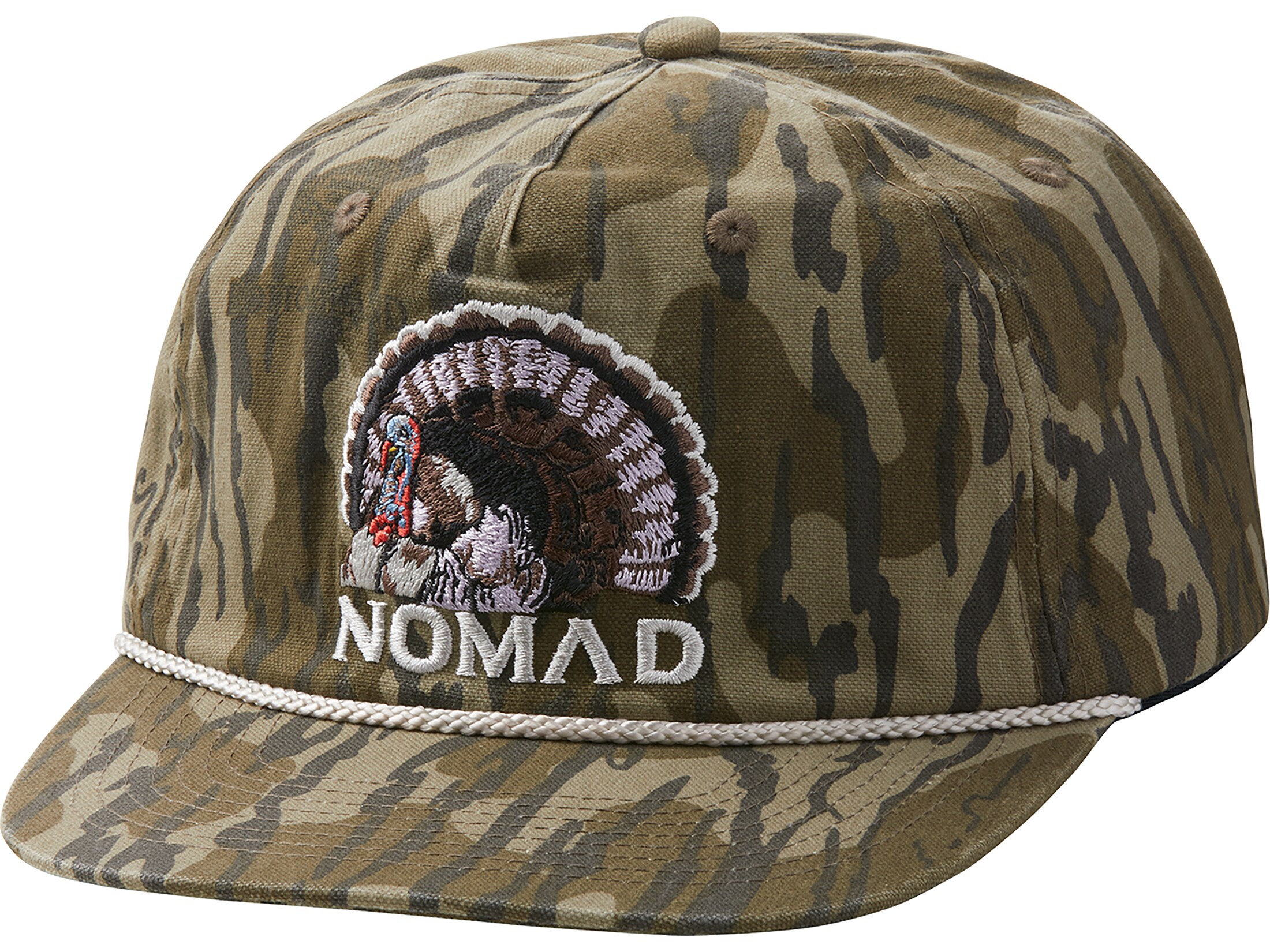 Nomad Mens Turkey Flat Bill Hat Mossy Oak Bottomland